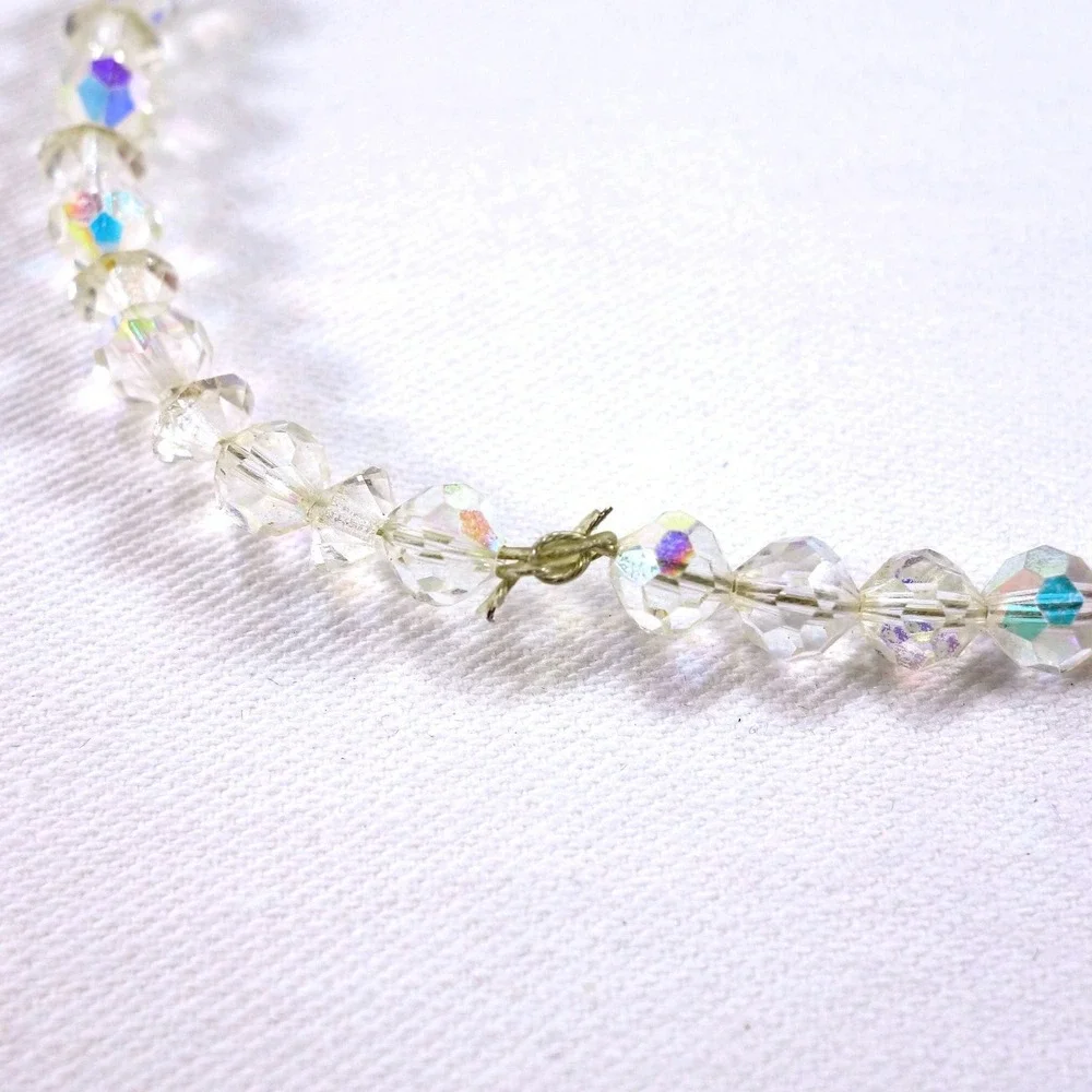 Vintage Aurora Borealis Crystal Graduated Beaded Necklace 20 Inch Clear AB